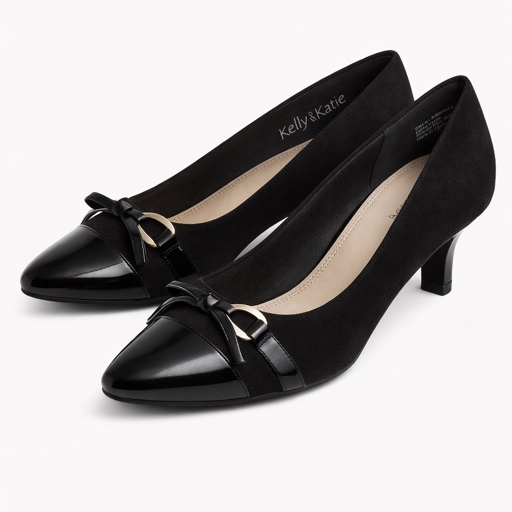 Kelly & Katie Black Pointed Toe Low Heel Pumps with Bow Detail hard to find 5.5